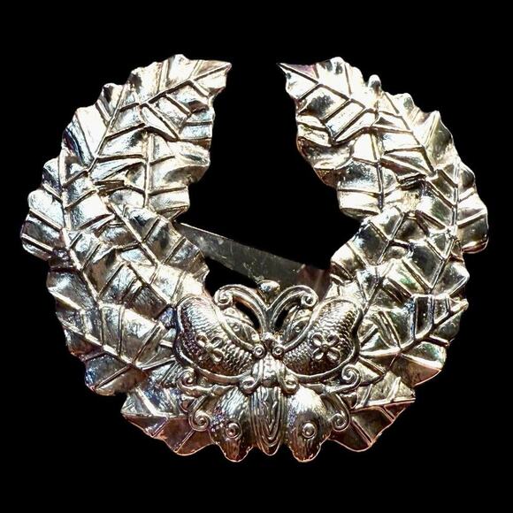 Sylvia Dahl Jewelry - VTG 90’s Sylvia Dahl Butterfly Laurel Wreath Brooch Scarf Dress Clip Silver Tone